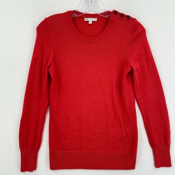 GAP luxe Coral Crew Neck Long Sleeve Knit Button shoulder Sweater womens size XS - Picture 9 of 9